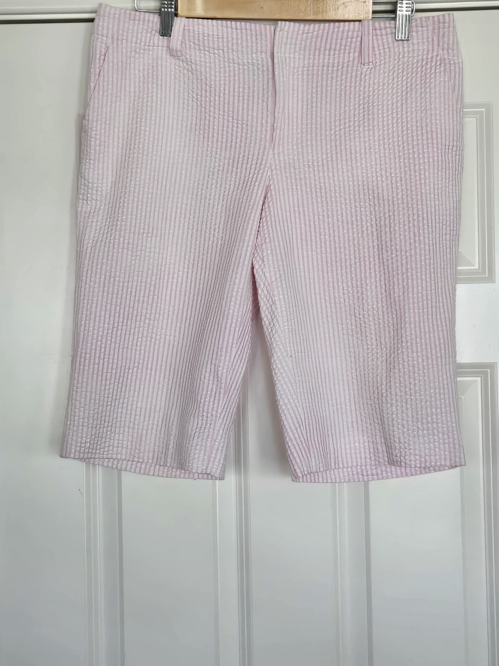 For The Republic Light Pink Striped Seersucker Shorts
